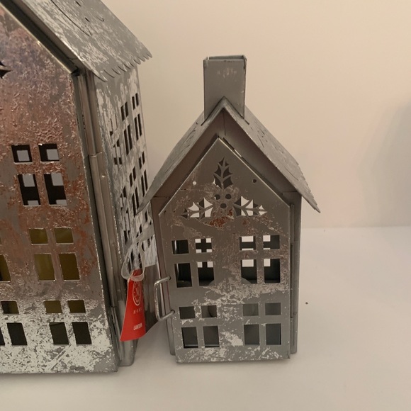 Martha Stewart Christmas Galvanized Lighted Decor House Town Village Set Of 3 - Picture 3 of 9